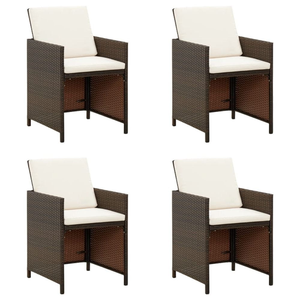 Vidaxl Záhradné stoličky s podložkami 4 ks polyratanové hnedé